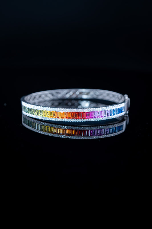 14K White Gold Sapphire & Diamond Bangle – 4.73ct Sapphires / 0.88ctw Natural Diamonds