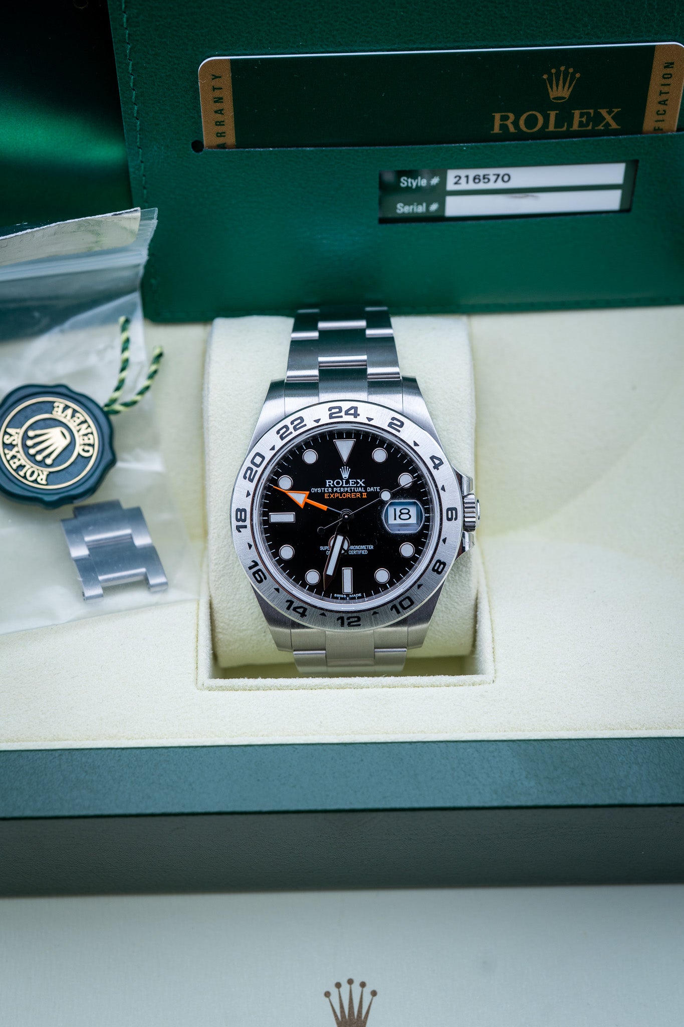 2010's Rolex Explorer II 216570 Black Dial 42mm Oyster Bracelet Complete set