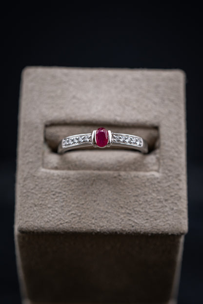 14K White Gold Ruby Center Stone & Diamond Ring, 0.15 CTW, Size 6.75
