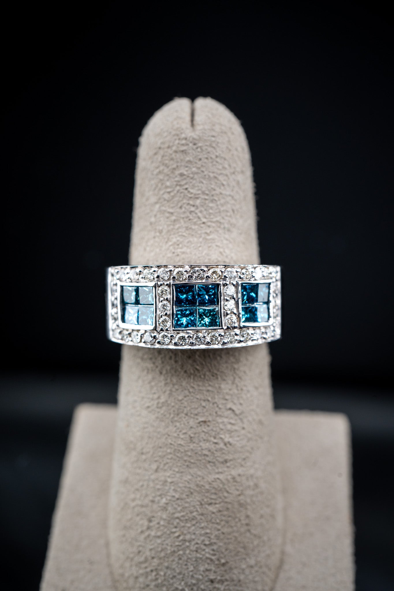 14K White Gold Pavé Blue Diamond Set Ring, 2.60 CTW, Size 6