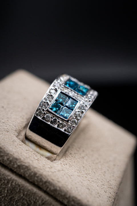 14K White Gold Pavé Blue Diamond Set Ring, 2.60 CTW, Size 6