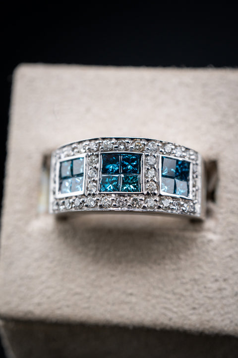 14K White Gold Pavé Blue Diamond Set Ring, 2.60 CTW, Size 6