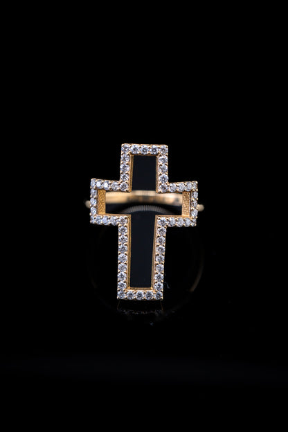 14K Yellow Gold Diamond Pavé Cross Ring, 0.60 CTW 6.5