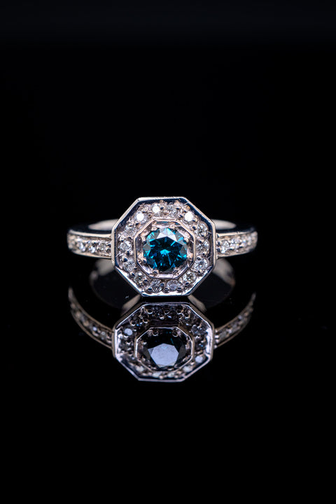 14K White Gold Pavé Blue Diamond Ring Size 6.25