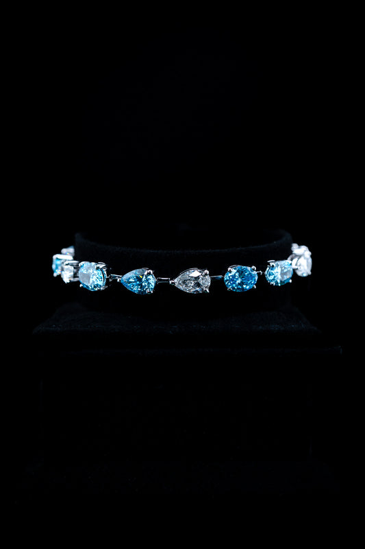 14K White Gold Mixed Blue & White Lab Diamond Fancy Tennis Bracelet – 18.51ctw