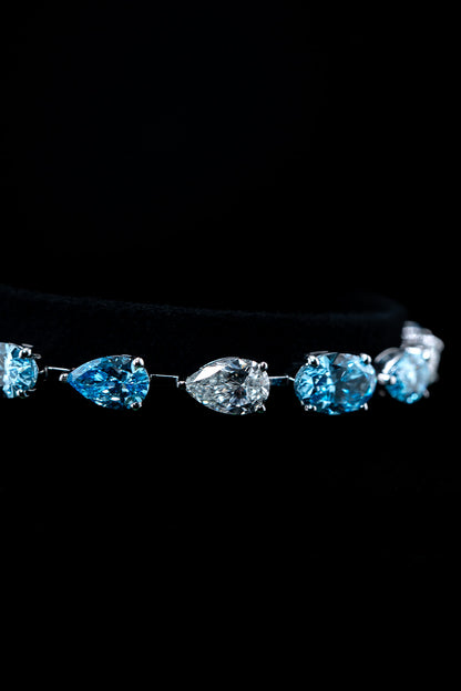 14K White Gold Mixed Blue & White Lab Diamond Fancy Tennis Bracelet – 18.51ctw
