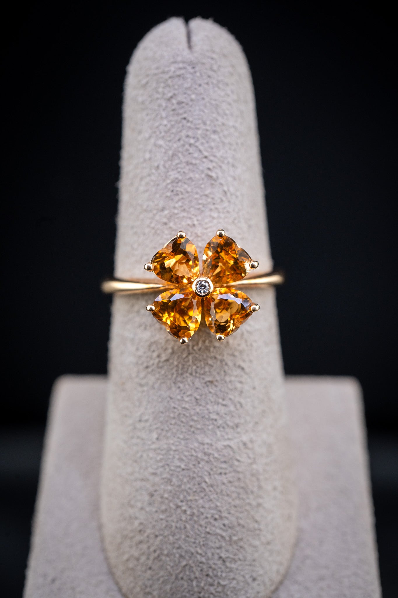 14K Yellow Gold Citrine & Diamond Flower Ring, 0.001 CTW, Size 6.25
