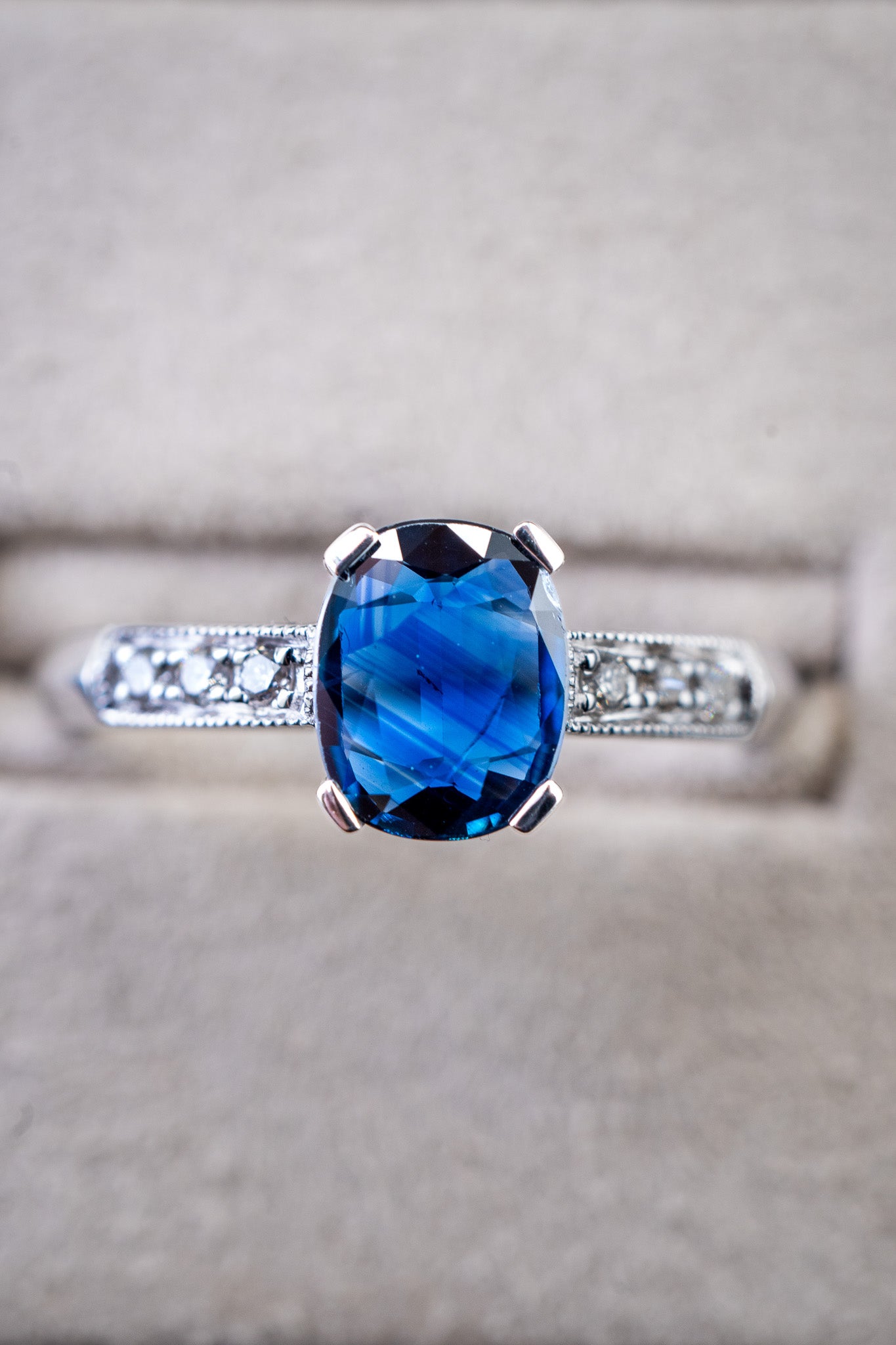 14K Blue Sapphire Center Stone & Diamond Ring, 0.10 CTW, Size 6.75