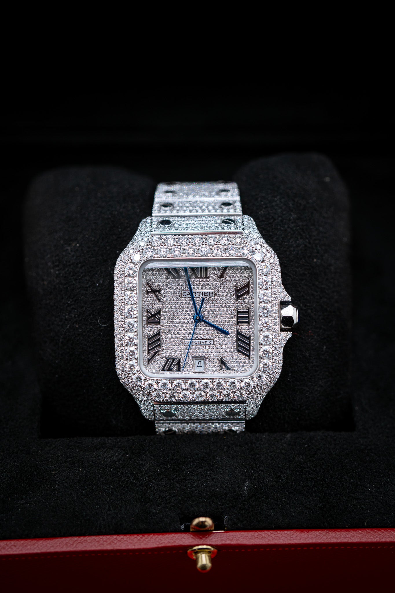 Cartier Santos XL Stainless Steel Bustdown – Custom 22 CTW VS+ Lab Diamonds – Complete Set