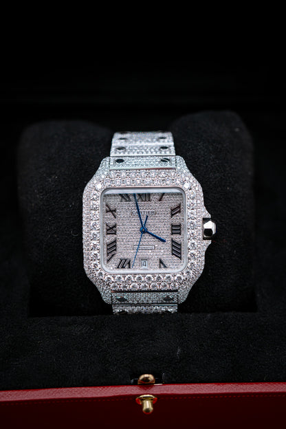 Cartier Santos XL Stainless Steel Bustdown – Custom 22 CTW VS+ Lab Diamonds – Complete Set