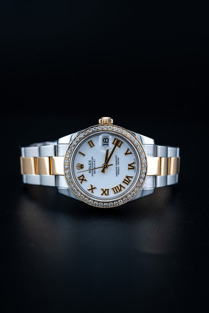 Rolex Datejust 31mm Two-Tone White Roman Dial – Aftermarket Natural Diamond Bezel – Mint Complete Set