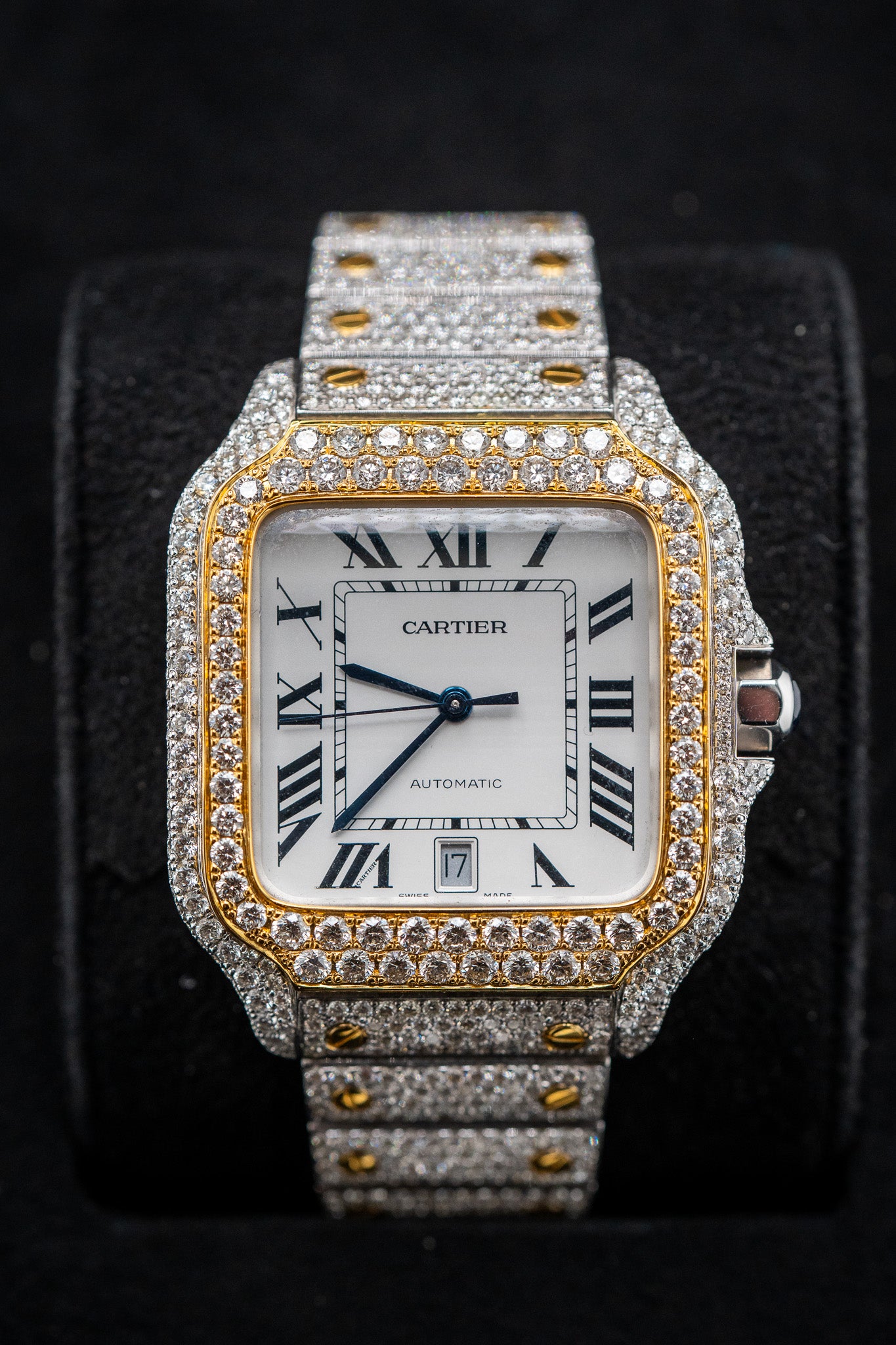Cartier Santos XL – Two-Tone – Custom Iced Out with Natural VS Diamonds (E–G Color) – Watch Only