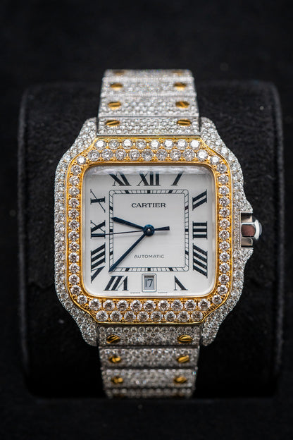 Cartier Santos XL – Two-Tone – Custom Iced Out with Natural VS Diamonds (E–G Color) – Watch Only