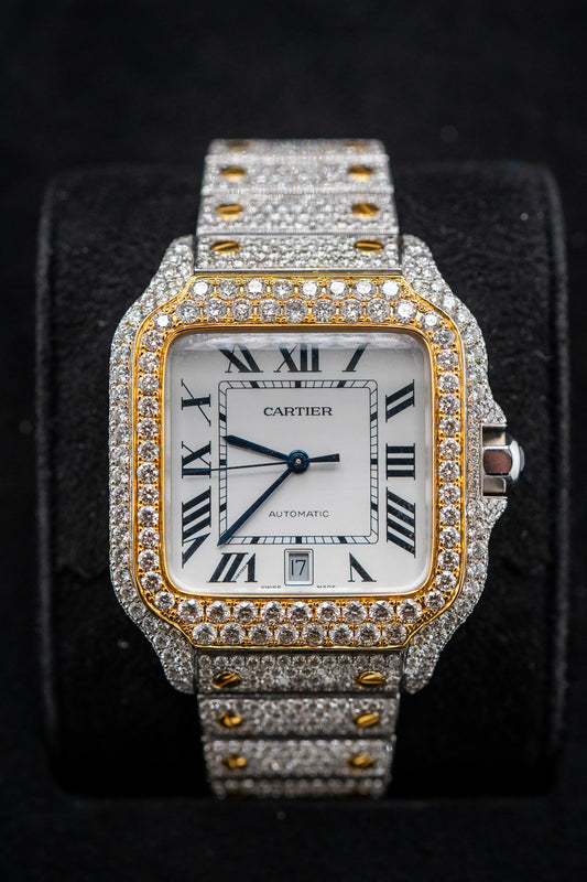 Cartier Santos XL – Two-Tone – Custom Iced Out with Natural VS Diamonds (E–G Color) – Watch Only