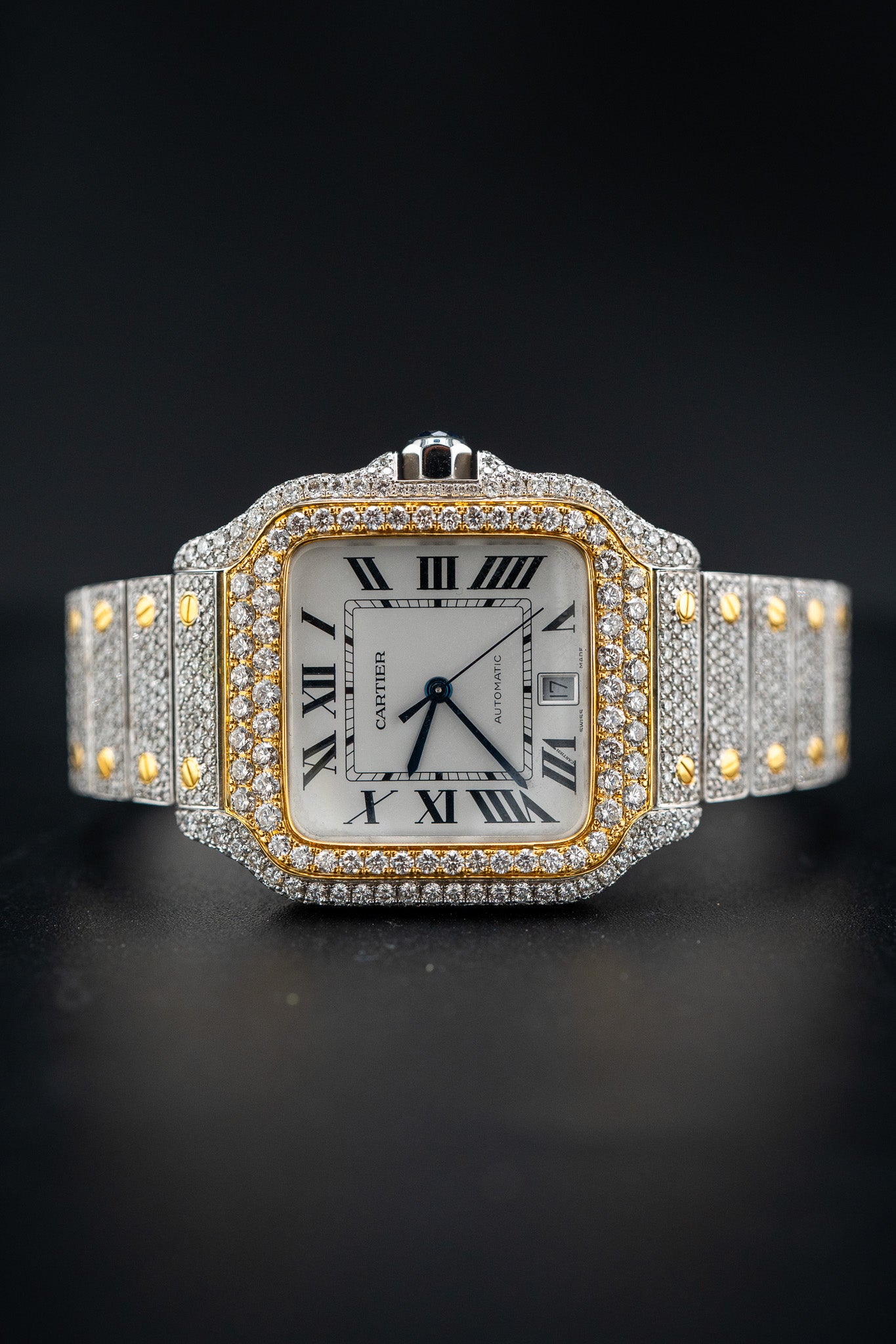 Cartier Santos XL – Two-Tone – Custom Iced Out with Natural VS Diamonds (E–G Color) – Watch Only