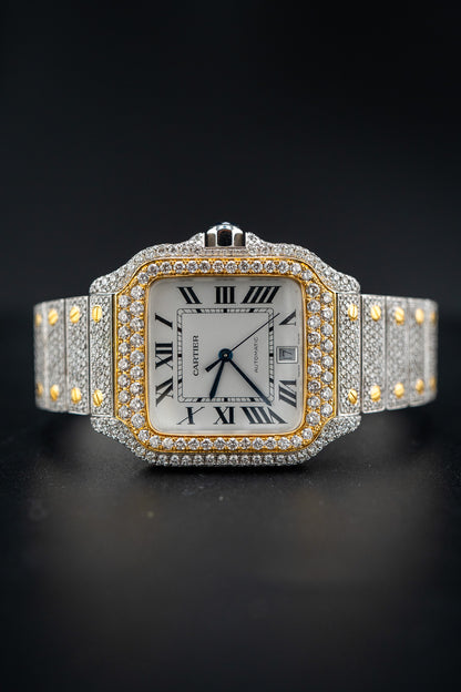 Cartier Santos XL – Two-Tone – Custom Iced Out with Natural VS Diamonds (E–G Color) – Watch Only