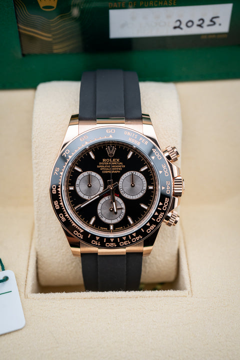 2025 Rolex Cosmograph Daytona 126515LN - Everose Gold, Black Dial, Oysterflex