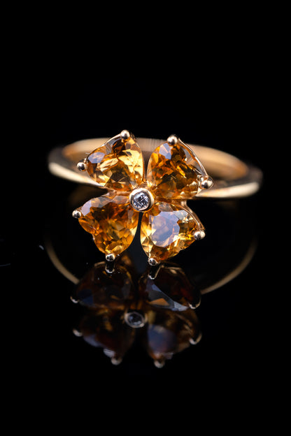 14K Yellow Gold Citrine & Diamond Flower Ring, 0.001 CTW, Size 6.25
