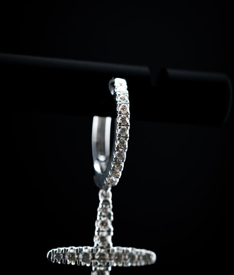 10K White Gold Diamond Cross Hoop Earrings – 0.39 CTW