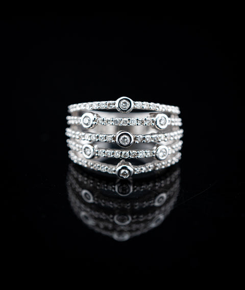 14K White Gold Pave Five Stack Diamond Ring
