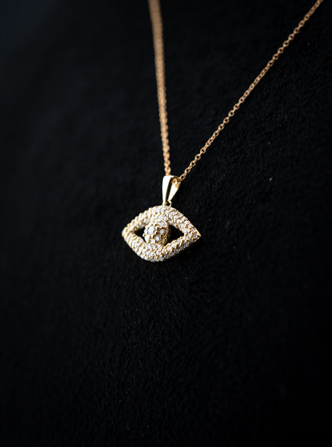 10K Yellow Gold Diamond Evil Eye Pave Pendant Set – 0.35 CTW