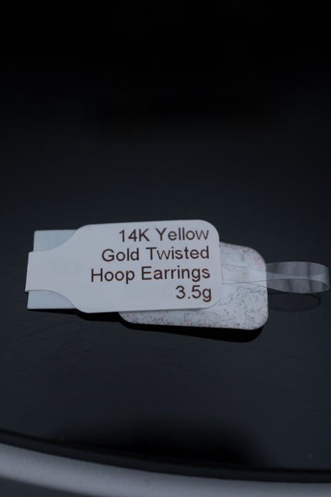 14K Yellow Gold Twisted Hoop Earrings 3.5g - 789