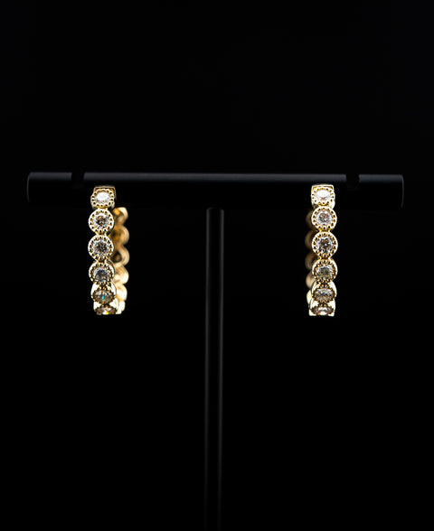 14K Yellow Gold Mini Diamond Fancy Hoop Earrings – 1.00 CTW – 1 Inch – 9g