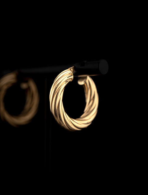 14K Yellow Gold Twisted Hoop Earrings 3.5g - 789