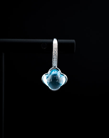 18K White Gold Hulchi Belluni Blue Topaz Flower Drop Earrings with Diamonds – 0.08 CTW