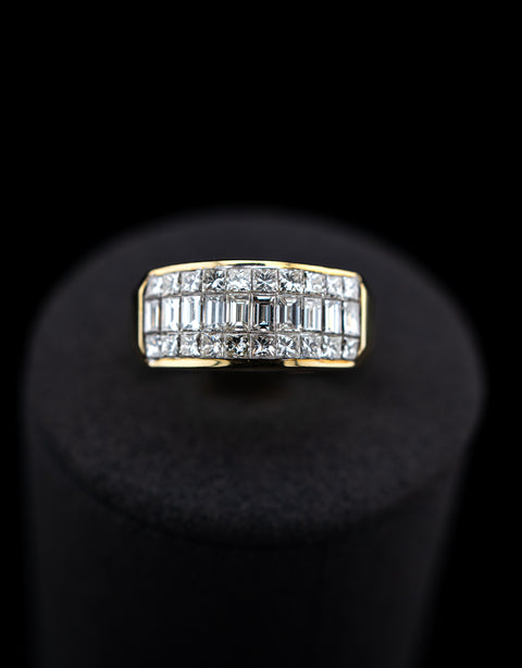 18K Yellow Gold Rectangular & Princess Cut Natural Diamond Ring