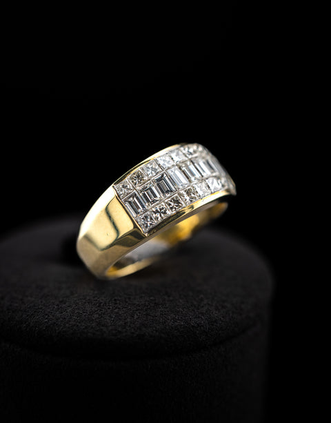 18K Yellow Gold Rectangular & Princess Cut Natural Diamond Ring