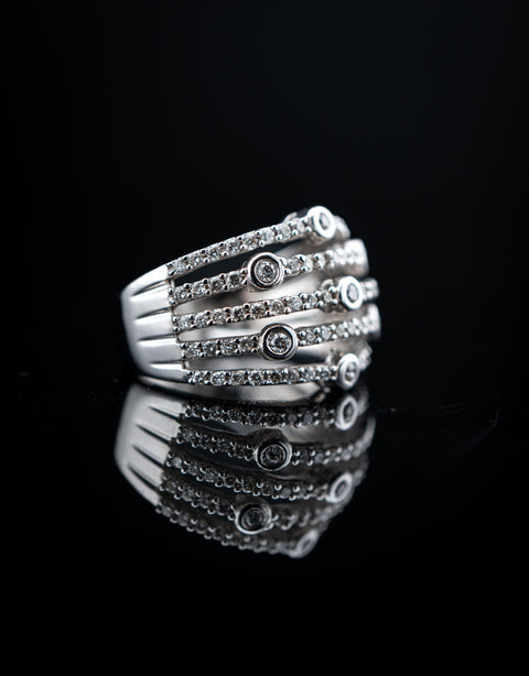 14K White Gold Pave Five Stack Diamond Ring