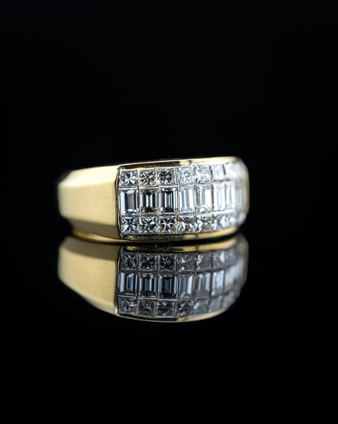 18K Yellow Gold Rectangular & Princess Cut Natural Diamond Ring