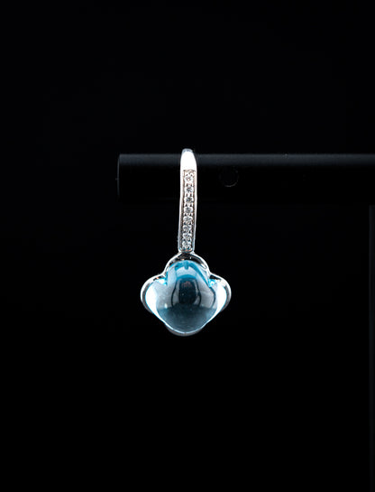 18K White Gold Hulchi Belluni Blue Topaz Flower Drop Earrings with Diamonds – 0.08 CTW