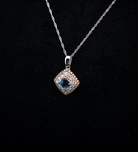 14K White & Rose Gold Two-Tone Blue Topaz Pendant Necklace – 0.50ctw