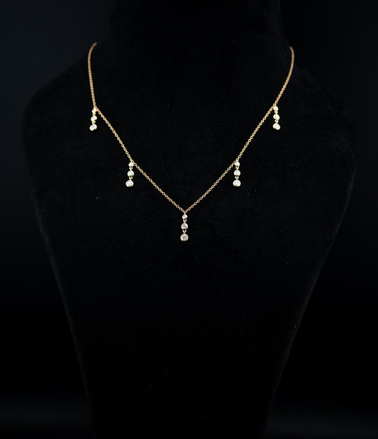 18K Yellow Gold Triple Diamond Drop Pendant Set – 0.71ctw