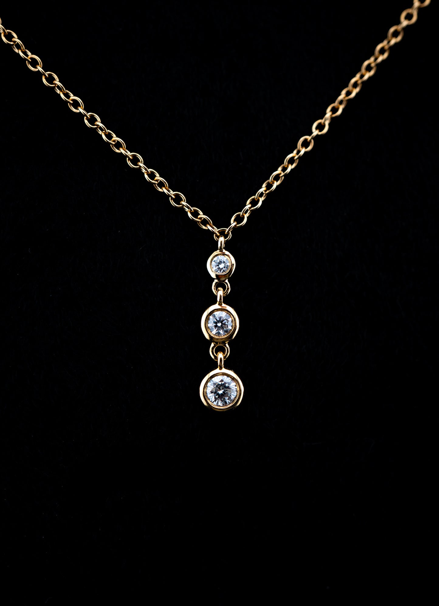 18K Yellow Gold Triple Diamond Drop Pendant Set – 0.71ctw