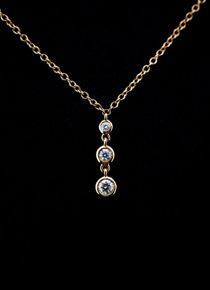 18K Yellow Gold Triple Diamond Drop Pendant Set – 0.71ctw