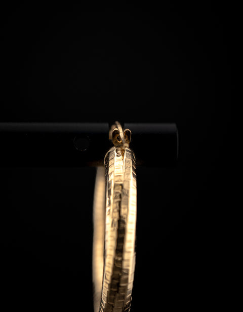 14K Yellow Gold Textured Hoop Earrings – 2.6g