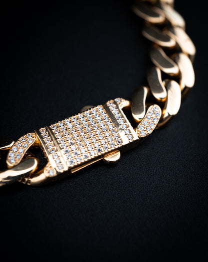 14K Yellow Gold Cuban Link Bracelet – Lab Diamond Clasp – 8" – 20g – 0.67ctw