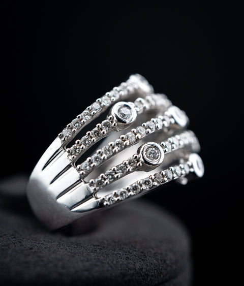 14K White Gold Pave Five Stack Diamond Ring