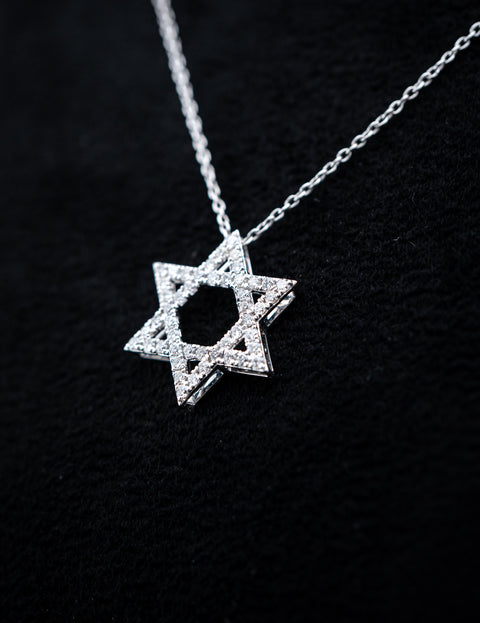 14K White Gold Pave Diamond Star of David Pendant Set – 0.50 CTW – 1.14g