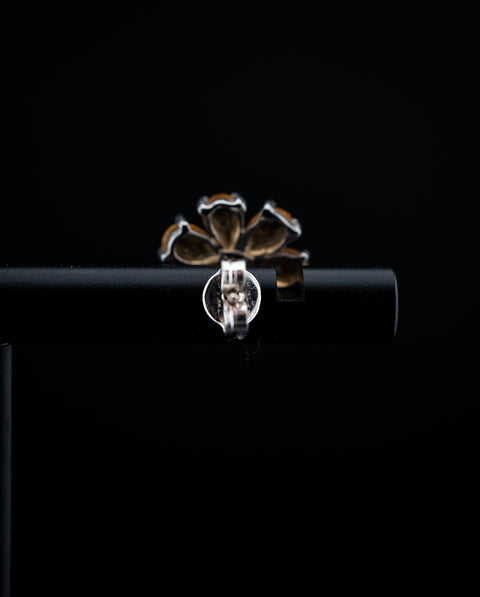 10K White Gold Citrine Flower and Diamond Stud Earrings – 0.25 CTW