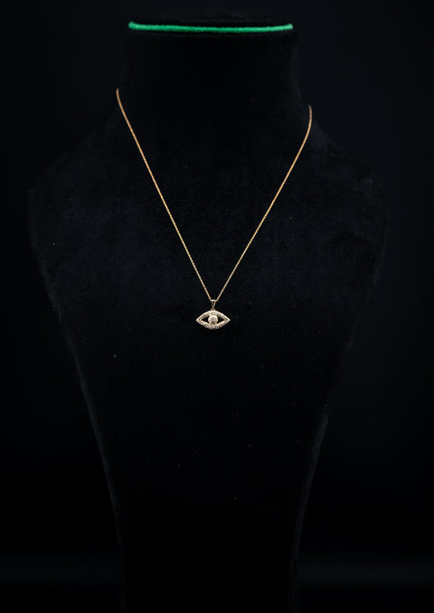 10K Yellow Gold Diamond Evil Eye Pave Pendant Set – 0.35 CTW