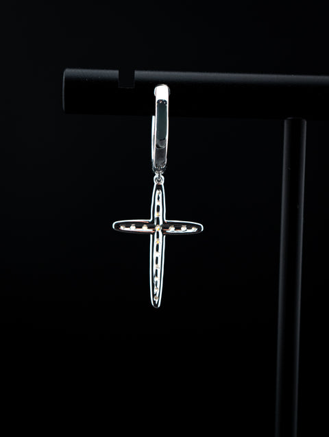 10K White Gold Diamond Cross Hoop Earrings – 0.39 CTW