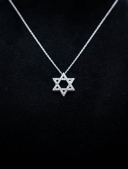 14K White Gold Pave Diamond Star of David Pendant Set – 0.50 CTW – 1.14g