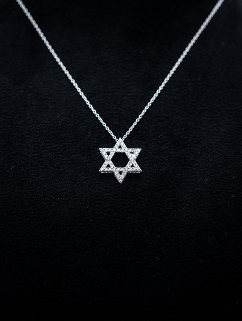 14K White Gold Pave Diamond Star of David Pendant Set – 0.50 CTW – 1.14g