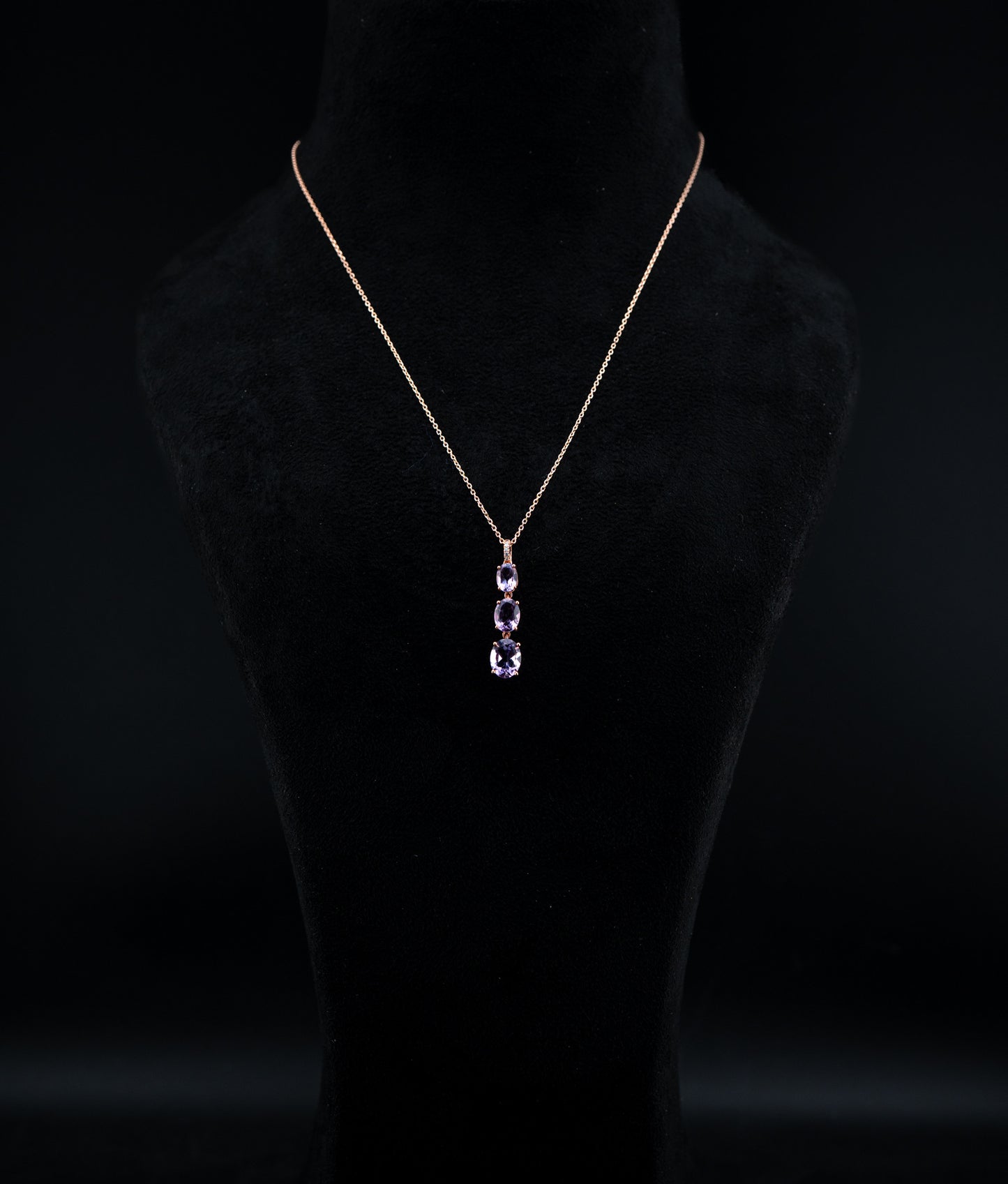 10K Rose Gold Natural Diamond & Amethyst Gradient Pendant with Chain
