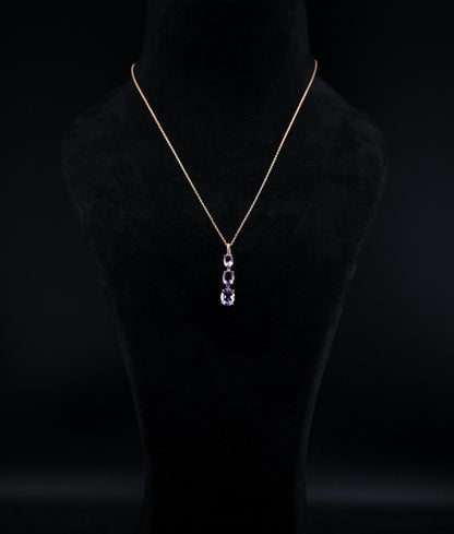 10K Rose Gold Natural Diamond & Amethyst Gradient Pendant with Chain