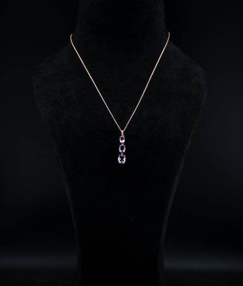 10K Rose Gold Natural Diamond & Amethyst Gradient Pendant with Chain